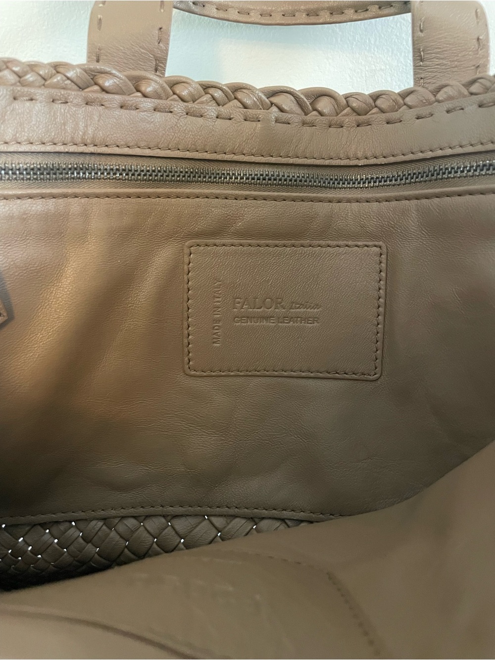 Falor Italian Leather Woven Brown Women's Bag - Picture 6 of 6